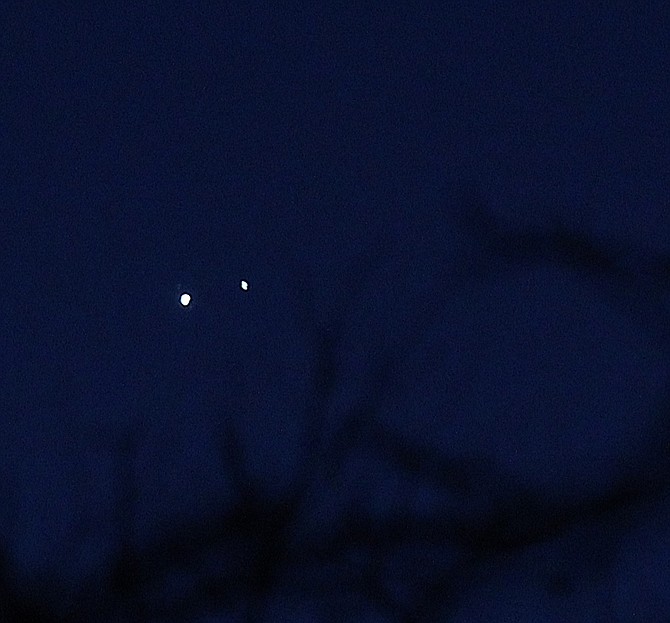 This is my entry into the  Holiday Space Lighting Contest of the conjunction of Jupiter and Saturn over Carson Valley. 