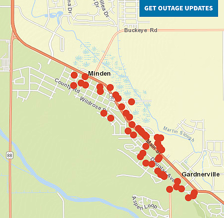 Outages reflected by red dots at NVenergy.com