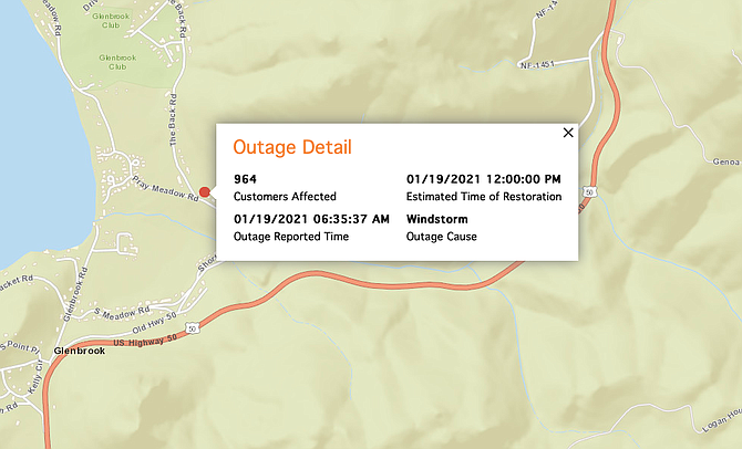 Most of the outage at Lake Tahoe is affecting Glenbrook this morning.