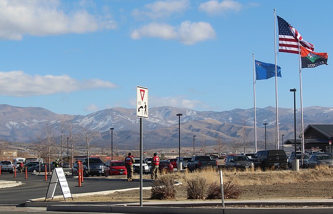 Flags were flying on Tuesday at a coronavirus testing event in Gardnerville.