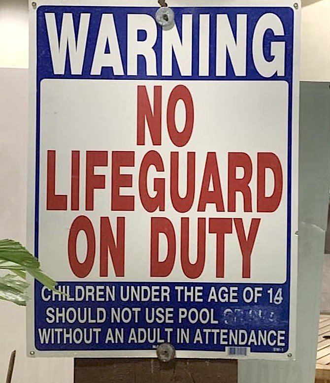 The sign at the Mont Bleu pool warns swimmers to be careful.