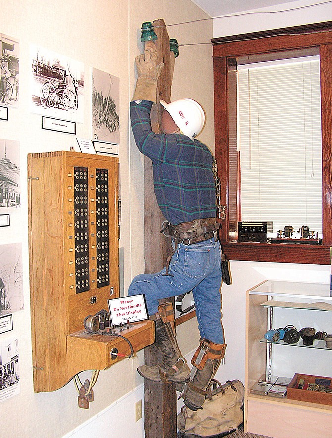 The switchboard and lineman as part of the Main Street exhibit at the Carson Valley Museum &amp; Cultural Center.