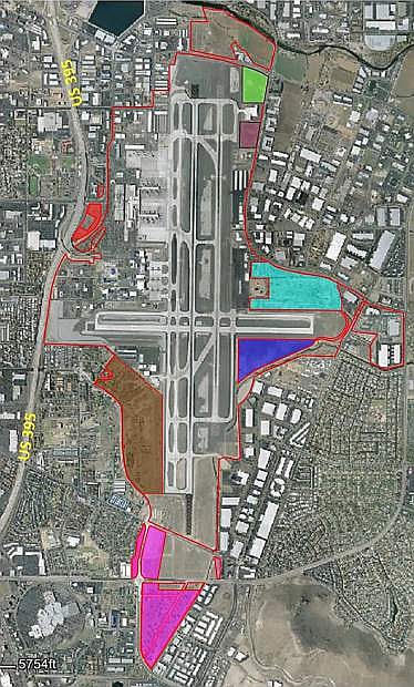 An aerial image showing the roughly 250 acres of developable land around Reno-Tahoe International Airport.