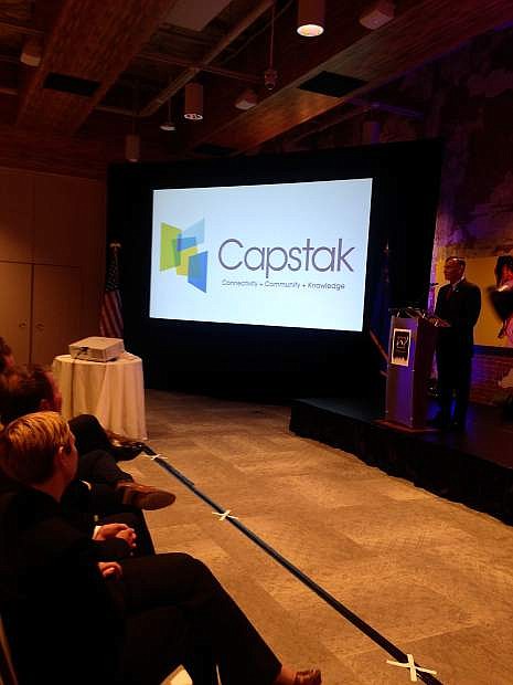 Mike Kazmierski, president and CEO of EDAWN, welcomes Capstak, Inc., a web-based market network for commercial real estate professionals, to Reno at a press conference held Monday, Sept. 19 at the Whitney Peak Hotel.