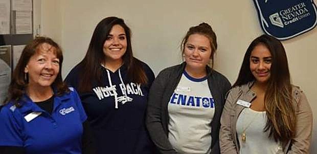 (Left to Right) Greater Nevada Credit Union Educational Branch Coordinator Julie Slocum, and Carson High School banking program students Quincey Sosbee, Claire Jamison, and Melissa Garcia inside the Carson High Educational Branch