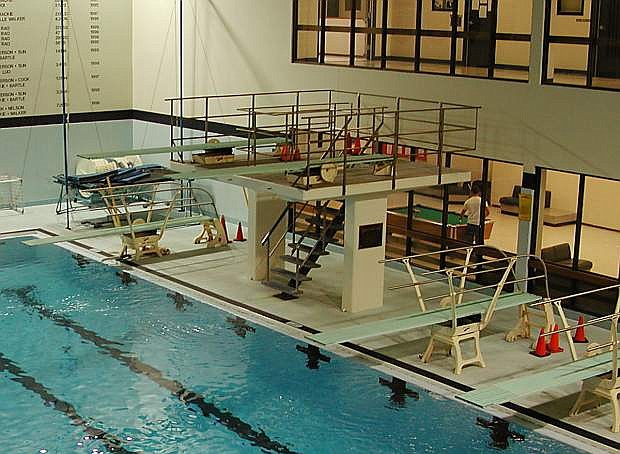 Diving boards like these ones at Lombardi Recreation Center at the University of Nevada, Reno, are manufactured by Duraflex International.