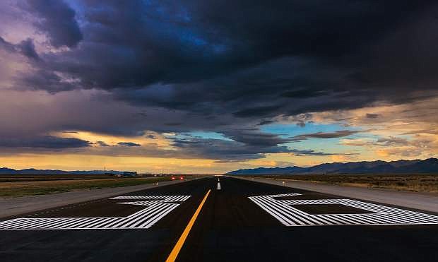 The finished runway at the Eureka County Airport included numbers painted in stripes to help keep the asphalt from freezing.
