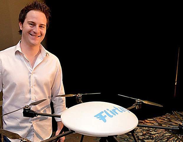 Flirtey CEO Matthew Swenney and one of the company&#039;s prototype drones.