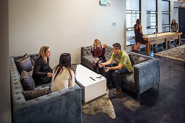 Employees relax at the lounge and recreation area at Foundry.