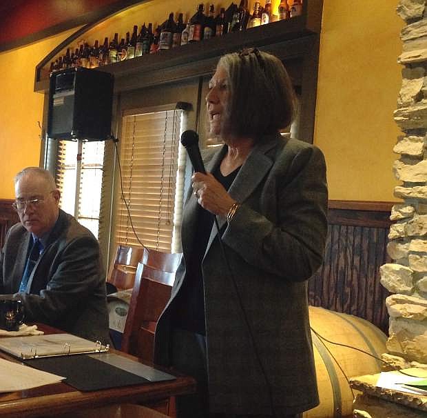 Ray Bacon (left), the CEO of Nevada Manufacturers Association and Collie Hutter, the chairperson for Click Bond, Inc. spoke at the Nevada Business Connections annual meeting Wednesday, Jan. 20 at the Great Basin Brewery in Reno.