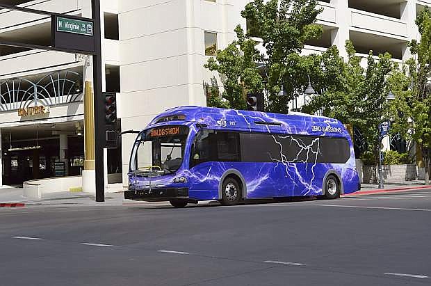 Regional Transportation Commission zero emissions, electric bus in downtown Reno.
