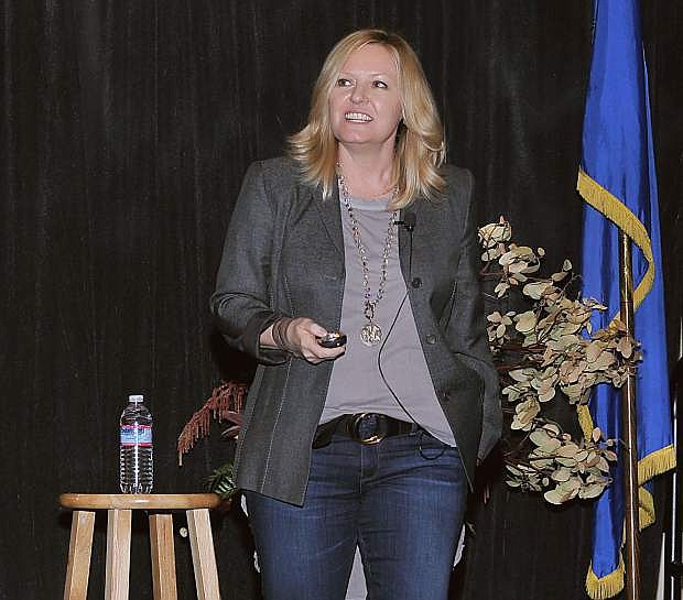 Kristi Overgaard, executive vice president of awesomeness for Switch, speaks about what the company is bringing to northern Nevada during the EDAWN luncheon Sept. 24. Overgaard is part of the executive team that is moving to the area.