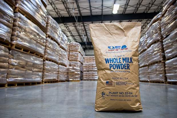 A 50-pound bag of powder milk at the DFA dry milk plant in Fallon.