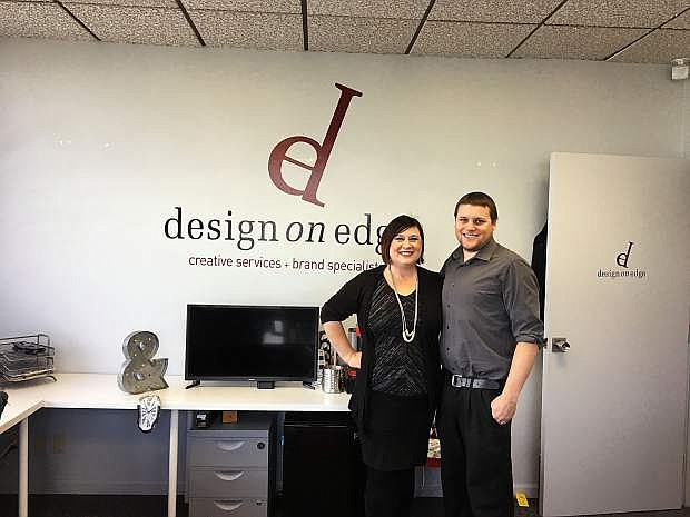 Co-owners of Design on Edge Courtney and Chris Meredith in their downtown Reno office.