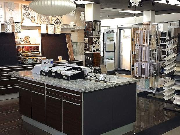 A portion of the showroom at LoKa Tile Group in Sparks includes a design center and examples of the eclectic products stocked at the location.