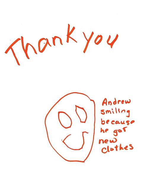 Children who receive clothes donated to the Reno Rodeo Foundation for foster children often draw pictures expressing their thanks, such as this one.