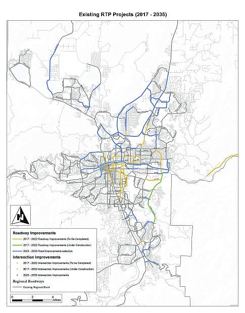 The map shows road projects that are currently planned or in development from the 2035 RTP.