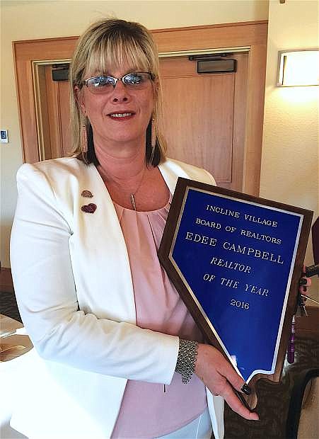 Edee Campbell, a real estate sales agent and Realtor broker manager with Sierra Nevada Properties was named 2016 Realtor of the Year by the Incline Board of Realtors.
