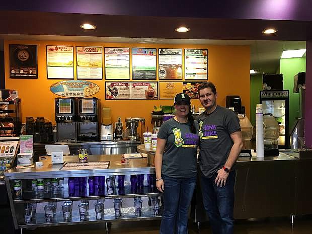 Jennifer and Gary Thomas stand in their Northwest Reno Keva Juice location. Jennifer and Gary have built numerous Keva Juice businesses in northern Nevada over the past decade.