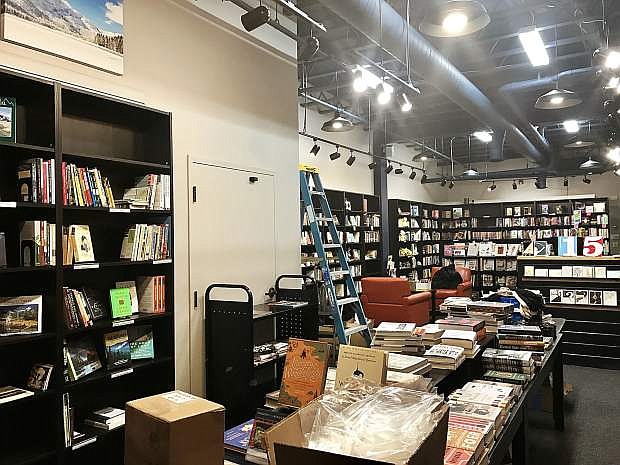 The interior of the store was still being stocked with new books on Monday afternoon.