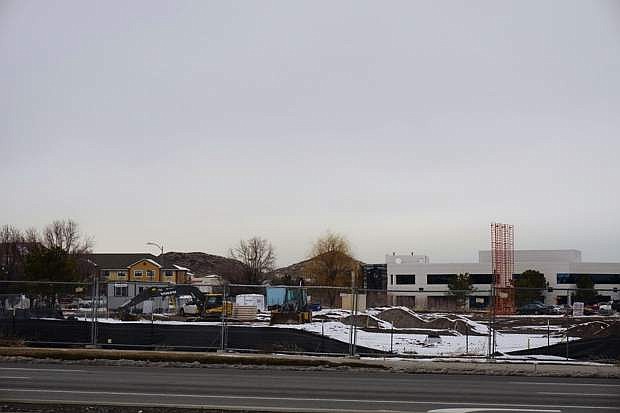 The structure of what will be South Meadows Promenade can be seen taking form as Truckee Meadows Construction worked after the winter storms broke last week.
