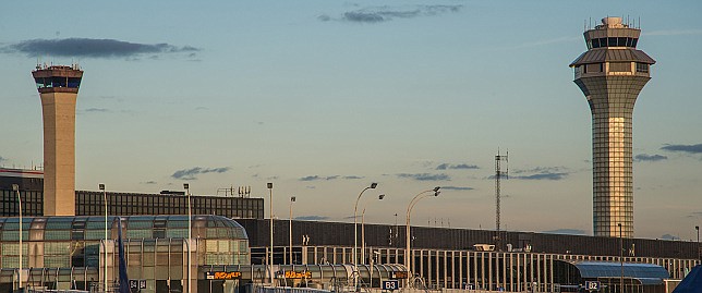 Control towers at Chicago airport.