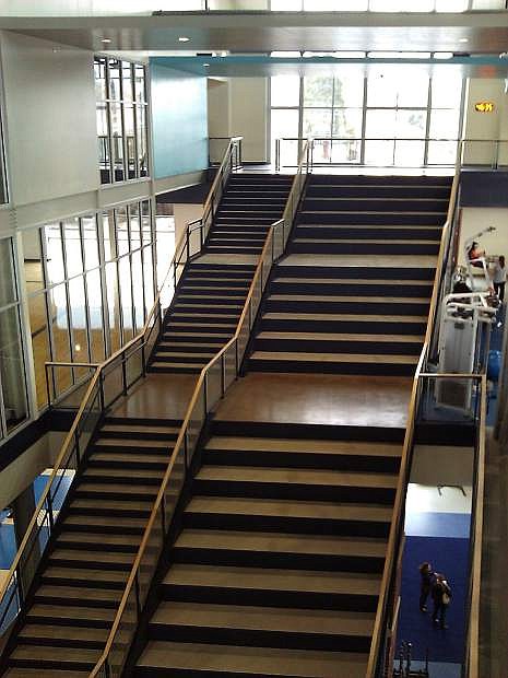 The staircase that will used for fitness programs at the E.L. Wiegand Fitness Center. The staircase goes from the first to the fourth floor.