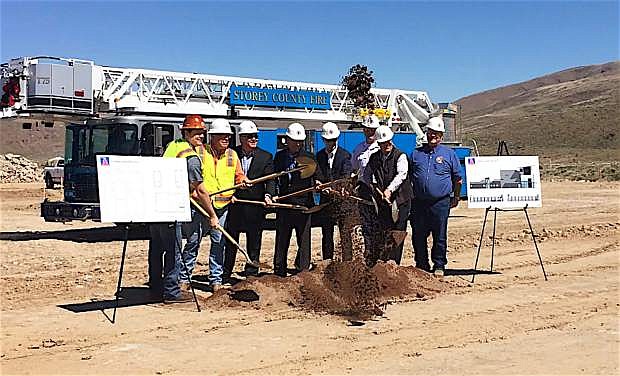 Contractors, owners and Storey County officials shovel dirt in the groundbreaking ceremony to celebrate the construction of the Studio 6 Hotel &amp; Recharge Bar, the first hotel to be built in the Tahoe Reno Industrial Center.