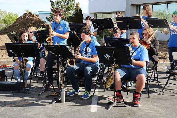 Carson High School Jazz Band performs at Greater Nevada Credit Union&#039;s groundbreaking ceremony Wednesday on Eagle Station Lane.