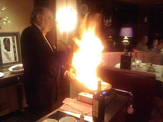 Michael Kerivan performs a demonstration of the making of Harrah&#039;s Reno Steak House&#039;s many dishes.