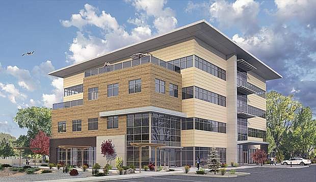A rendering of the new speculative office building in the Mountain View Corporate Center which broke ground this week.