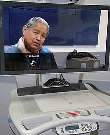 Alan Mandel, of the Pyramid Lake Paiute Tribe, tests a telemedicine portal at the Tribal Health Clinic. Pyramid Lake Tribe used USDA&#039;s Distance Learning Telemedicine Grant to develop a telepharmacy that serves three remote Nevada tribes.