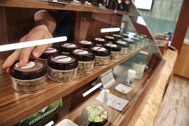 The display case at NuLeaf Dispensary in Incline Village is seen in this file photo. The Nevada Tax Commission enacted emergency regulations on Thursday to help dispensaries restock as sales of recreational marijuana began before a legal distribution system was in place.