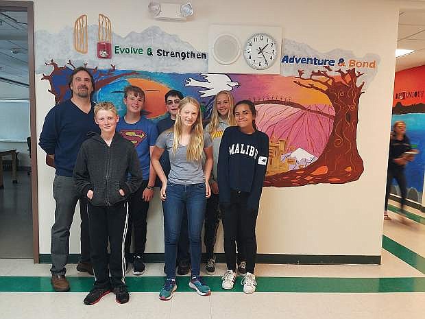 Lake Tahoe School math teacher Patrick Fleming, left, is picture with students Cody Reeth, Riley Rau, Brian Wiebe, Roxanne Reed, Jada Moore, and Brenda Martinez-Ruiz. The students participated in the Nevada Stock Market Game.