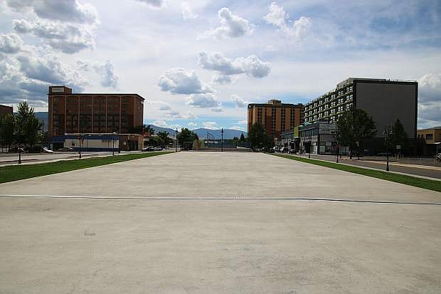 The ReTRAC Plaza West over the train trench in downtown Reno is seen looking west towards the 3rd Street Flats and The Sands. A dog park has been suggestion for this portion of the &quot;lids.&quot;