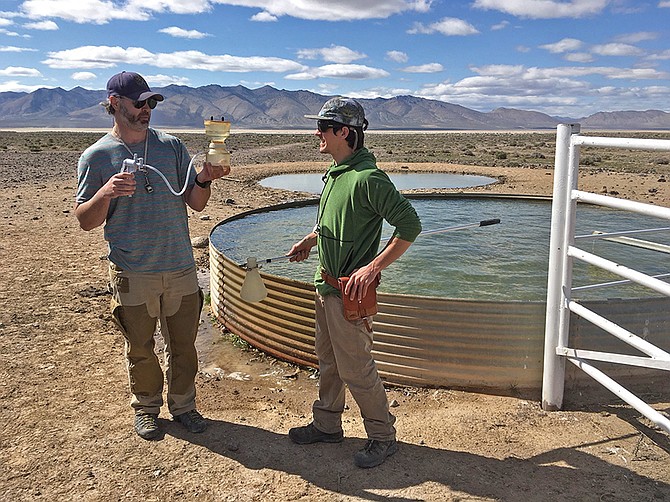 University of Nevada, Reno graduate students test well water as part of geothermal studies in Department of Energy funded Play Fairway Project that looks to optimize exploration and development of geothermal wells for production of renewable commercial electricity. 