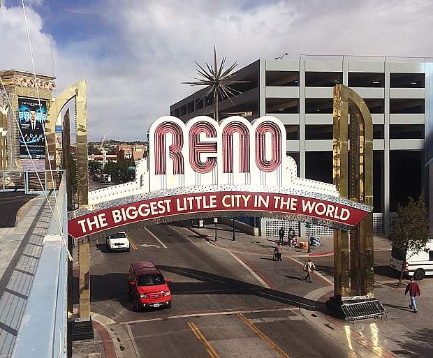 Downtown Reno, as seen from the outdoor climbing wall on the Whitney Peak Hotel.