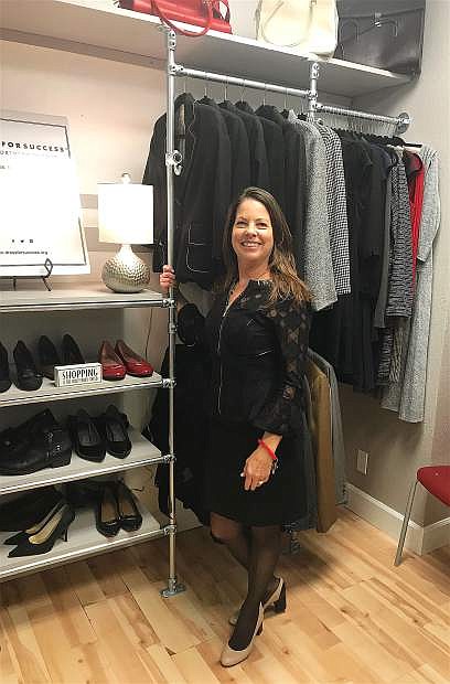 Patti Pietsch Weiske founder of Dress for Success Reno-Northern Nevada, shows the dressing room where clients can select outfits for job interviews. Dress for Success helps women become financially independent by providing them with career wear and tools they need to be successful.