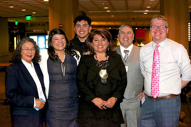 From left, Meg McDonald, Sierra Nevada Media Group Business Development Manager Bethany Sam, John Rupert, Sherry Rupert, Ben Rupert and SNMG Magazine Editor Kevin MacMillan share a moment at the Jan. 17 gala. Sherry Rupert, executive director of the Nevada Indian Commission, was a nominee for Most Influential (Thought Leaders).