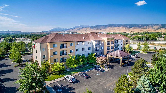 An aerial view of the Courtyard by Marriott hotel property in South Reno.
