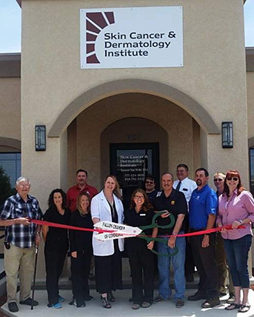 Fallon Chamber of Commerce, along with the local community and staff of Skin Cancer &amp; Dermatology Institute, celebrate the grand opening of the Fallon office in April 2017.