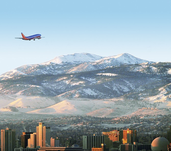 A Southwest Airlines passenger jet takes off from the Reno-Tahoe International Airport in this file photo.