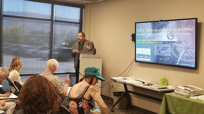 Ira Gostin, an entrepreneur and president of Reno-based 120 West Strategic Communications, leads the discussion during a free small business seminar series Wednesday, June 27, at the Great Basin Federal Credit Union in Reno. 