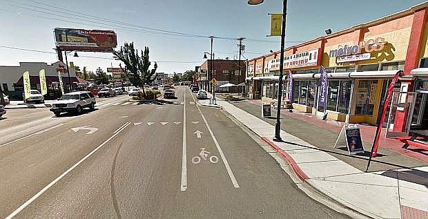 A look down South Wells Avenue in Reno, which has a high density of Hispanic-owned businesses.