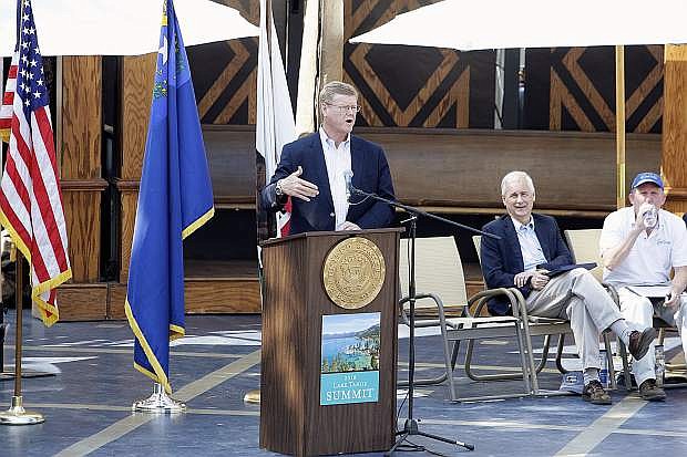 U.S. Rep. Mark Amodei, R-Nevada, gives his remarks during the 2018 Lake Tahoe Summit at Sand Harbor on Tuesday, Aug. 7.