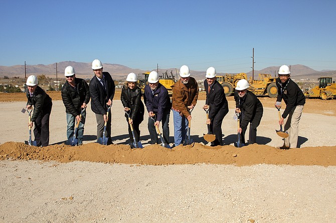 From left: ARCO Project Manager Mark Buerck, Honeywell Regional Vice President Dave Stinson, Scannell Properties Development Associate Tom McCary, City of Reno Vice Mayor Neoma Jardon, OnTrac Engineering Director Jim Brownlow and OnTrac CFO Tom Fischer broke ground on Nov. 9.