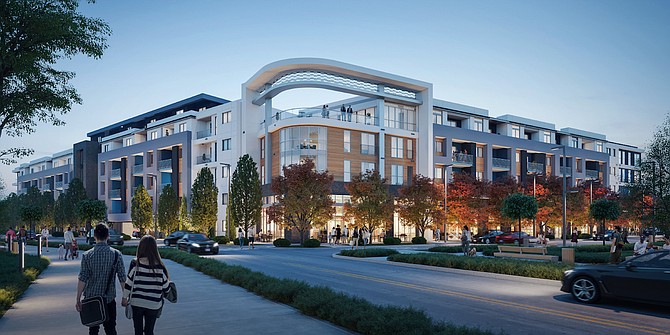 A rendering of the exterior of the Park Lane master-planned community located on the corner of the Plumb Lane and South Virginia Street in Reno. 