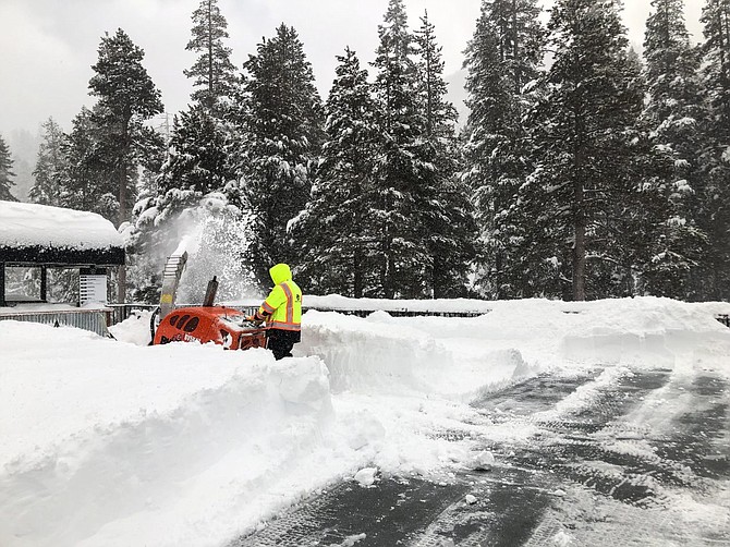 Snow removal continues Monday, Feb. 4, at Sierra-at-Tahoe ski resort near South Lake Tahoe.