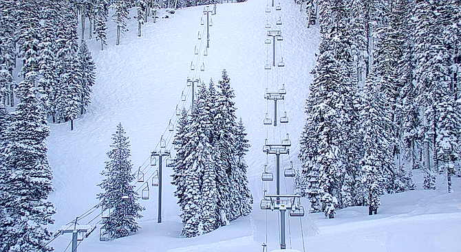 The view of Lower Dynamite at Sierra-at-Tahoe ski resort on Monday morning.