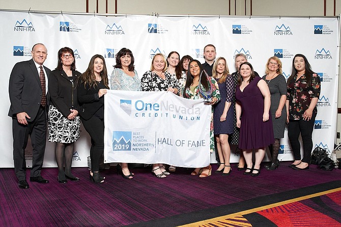 The One Nevada Credit Union team celebrates at the 2019 awards ceremony.